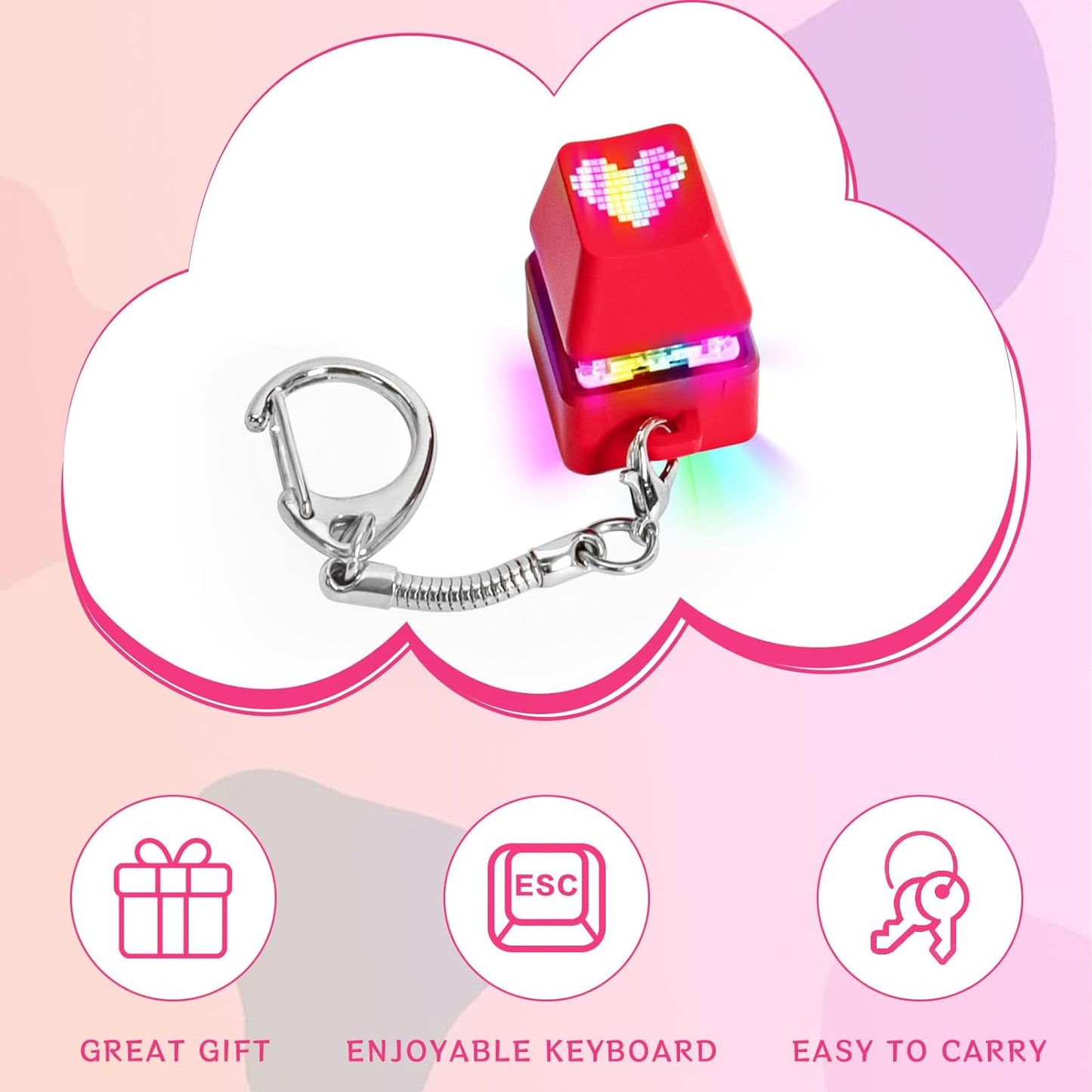 Keyboard Fidget Toys for Adults Keyboard Clicker with LED Light Keychain Fidget Sensory Fun Toys for Anxiety Decompression (Love, 1P)