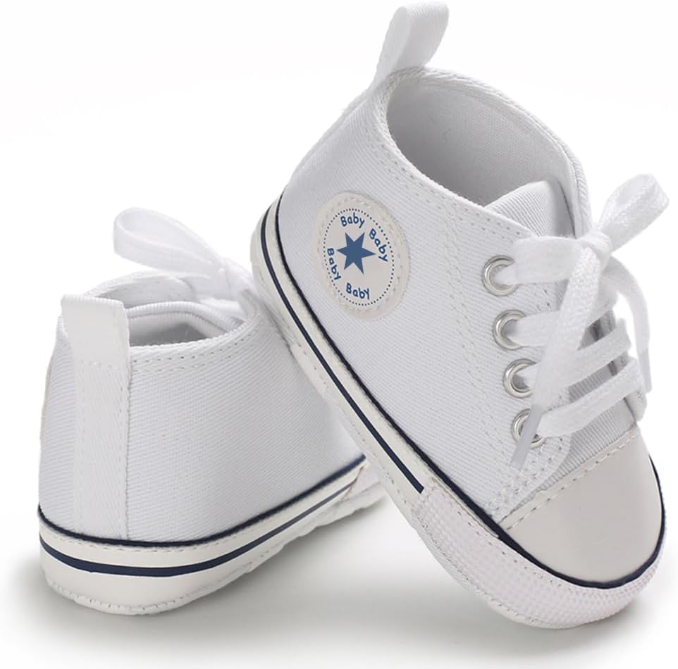 Unisex Baby Girls Boys Canvas High-top Shoes, Newborn Infant Anti-Slip Soft Sole Frist Walking Breathable Sneakers