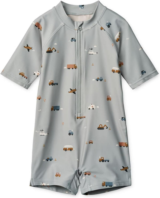 Boys One Piece Swimsuit Whale Dolphin Bathing Suit Zipper Rash Guard Kid Short Sleeve Swimwear Shark Beach Wear UPF50+