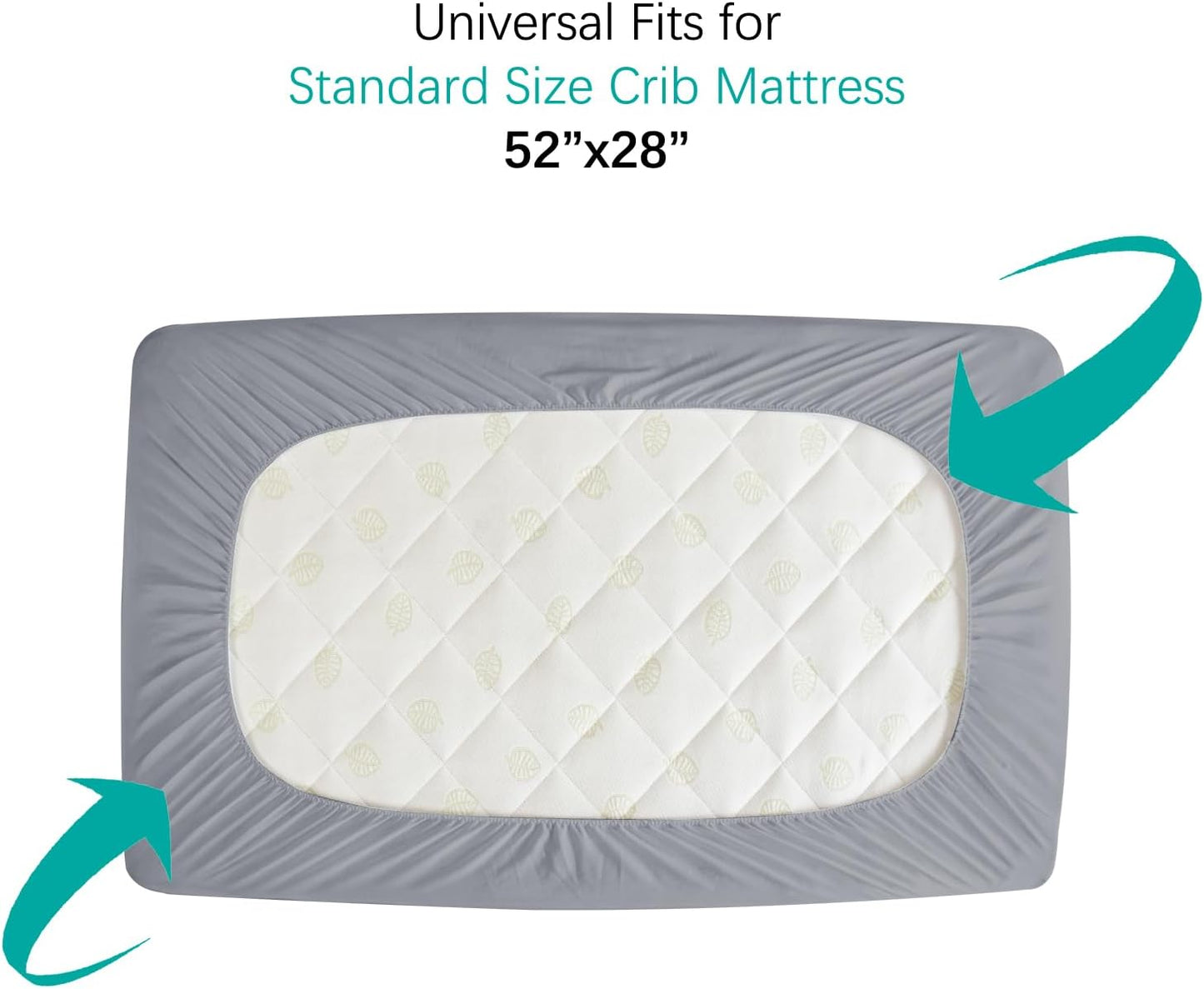 Crib Mattress Protector Waterproof Crib Sheets Fitted 2 Pack Gray Quilted Toddler Mattress Pad Cover 52" x 28" Machine Washable