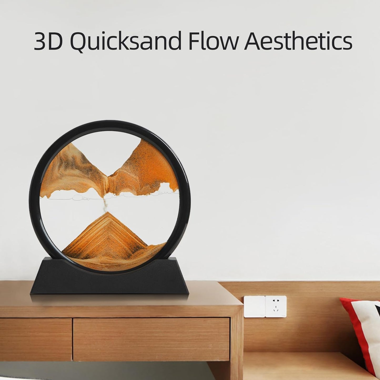 KPNUWN Moving Sand Art Liquid Motion, 3D Deep Sea Sandscape Color Quicksand Decor, Round Glass Moving Sand Art Picture Relaxing Desktop Home Office Work Decor (7 inch- Orange)