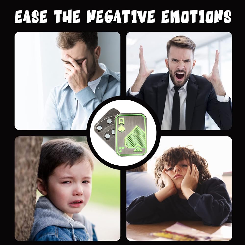 Magnetic Metal Fidget Toys - Metal Poker Push Card Fidget Slider Stress Relief Toy, Men’s EDC Toy Fidget Toy Haptic Coin, Office Desk Toys Gifts for Boyfriend and Father (Glow Silver AA)