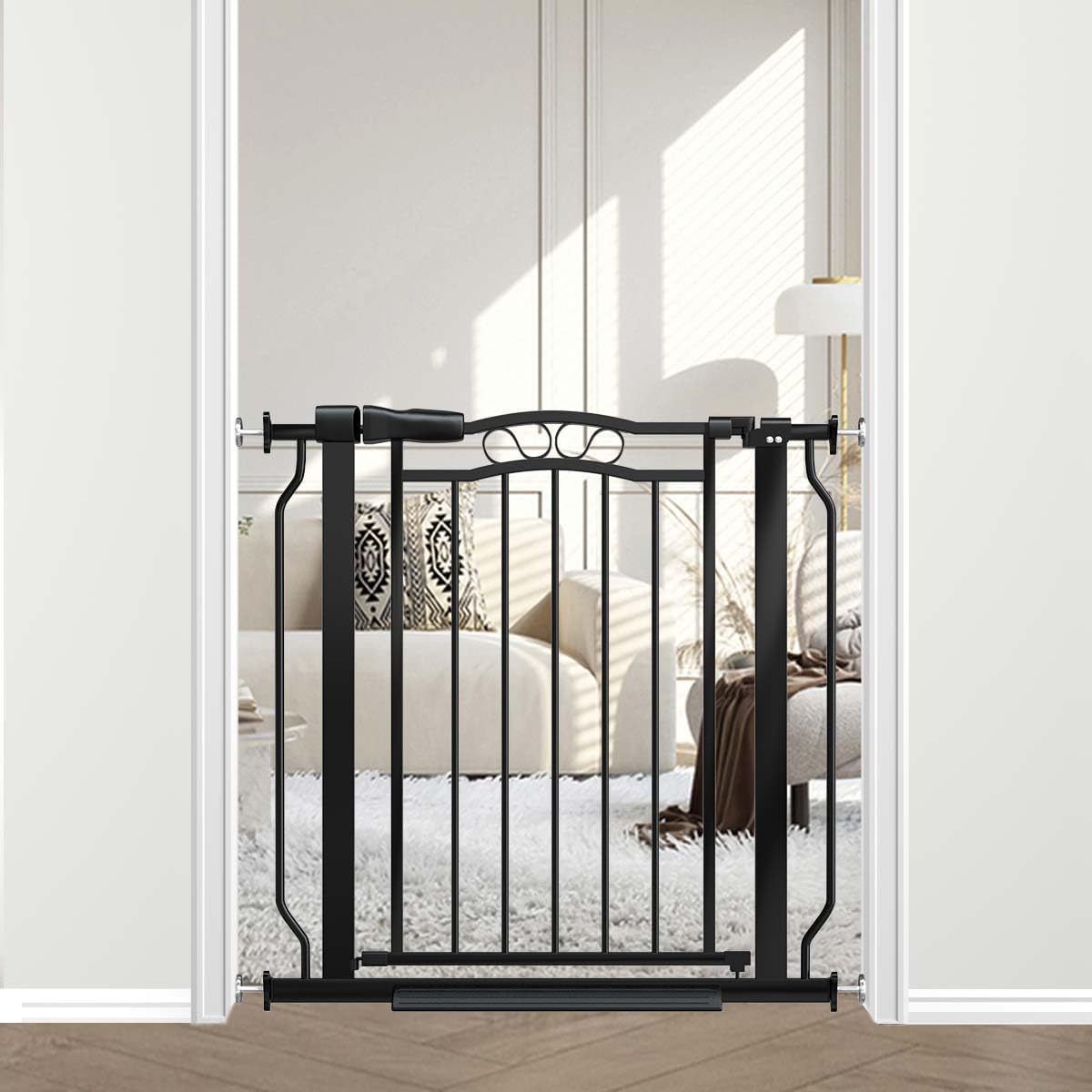 Fairy Baby Baby Gates for Stairs 29.5"-33.5" Wide, Safety Child Gate for Toddler Kids, Pet Dog Barrier Fence Indoor Metal Auto Close Walk Through, Black