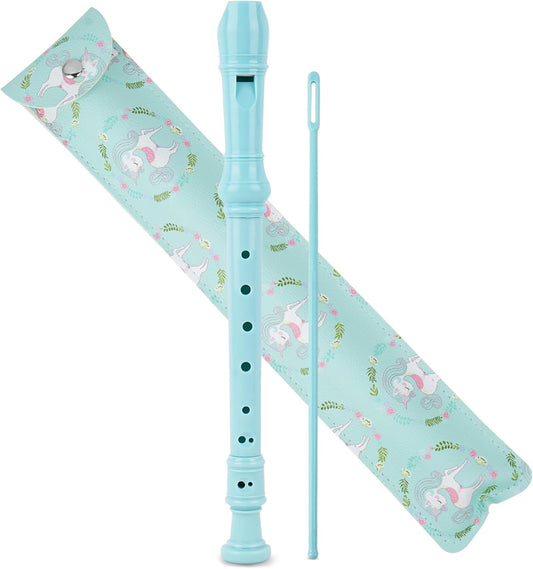Recorder Instrument for Beginner Kids Adults,8-Hole Soprano Descant Recorder Music Flute with with Cleaning Rod & Leather Case For School Student Home Entertainment(2-Green Unicorn)