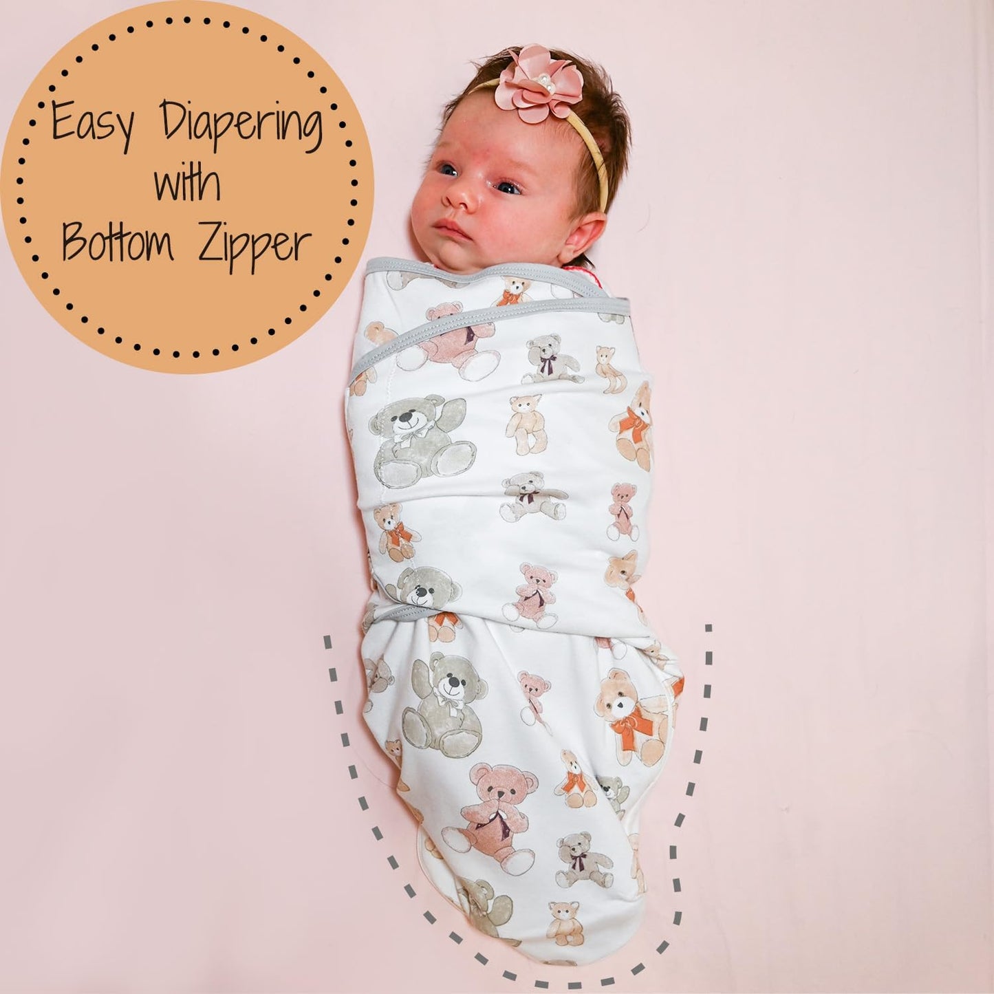 LollyBanks Baby Swaddles, 100% Organic Cotton Sleep Swaddle Sacks 3-6 Months, Newborn Swaddles with Easy Change Zipper, Swaddle Blanket Wrap, Baby Registry Must Haves (Teddy Bear Print)