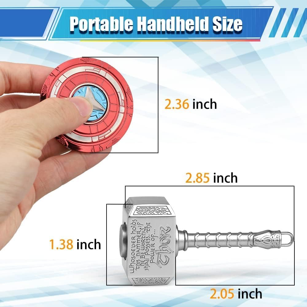 Thor's Hammer Fidget Spinner Toy, Metal 2 in 1 Mjolnir Hammer for Kids Adults, Shield Keychain Infinity Cube for Office Stress Relief, Goody Bag Filler, 2 Pack Birthday (with Case)