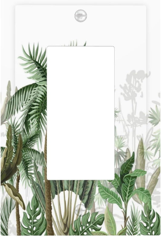 Palm Tree Banana Leaf Green Rainforest Natural Landscape Decorative Outlet Covers 1 Gang Single Rocker Light Switch Cover Plate Wall Plates GFCI Faceplate for Bed Room Living Room Decor