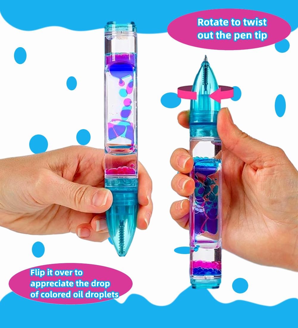 Liquid Motion Bubbler Pen Calm Relief Sensory Toy Liquid Motion Timer Colorful Stress and Anxiety Autism Fidget Toy Pen Gifts for Children and Adults Back-to-School Supplies-6 Pack