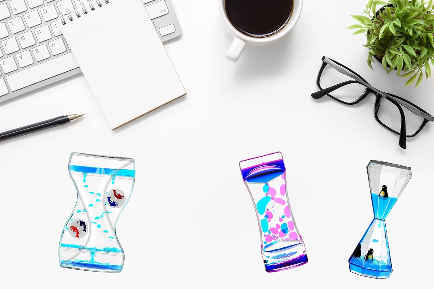 Liquid Motion Bubbler Timer Set of 3 Different Shapes Fidget Timers for Kids Adults, Diamond Shape Liquid Anxiety Toys for Sensory, Oil Water Office Desk Toys, Christmas Stocking Filler Gift