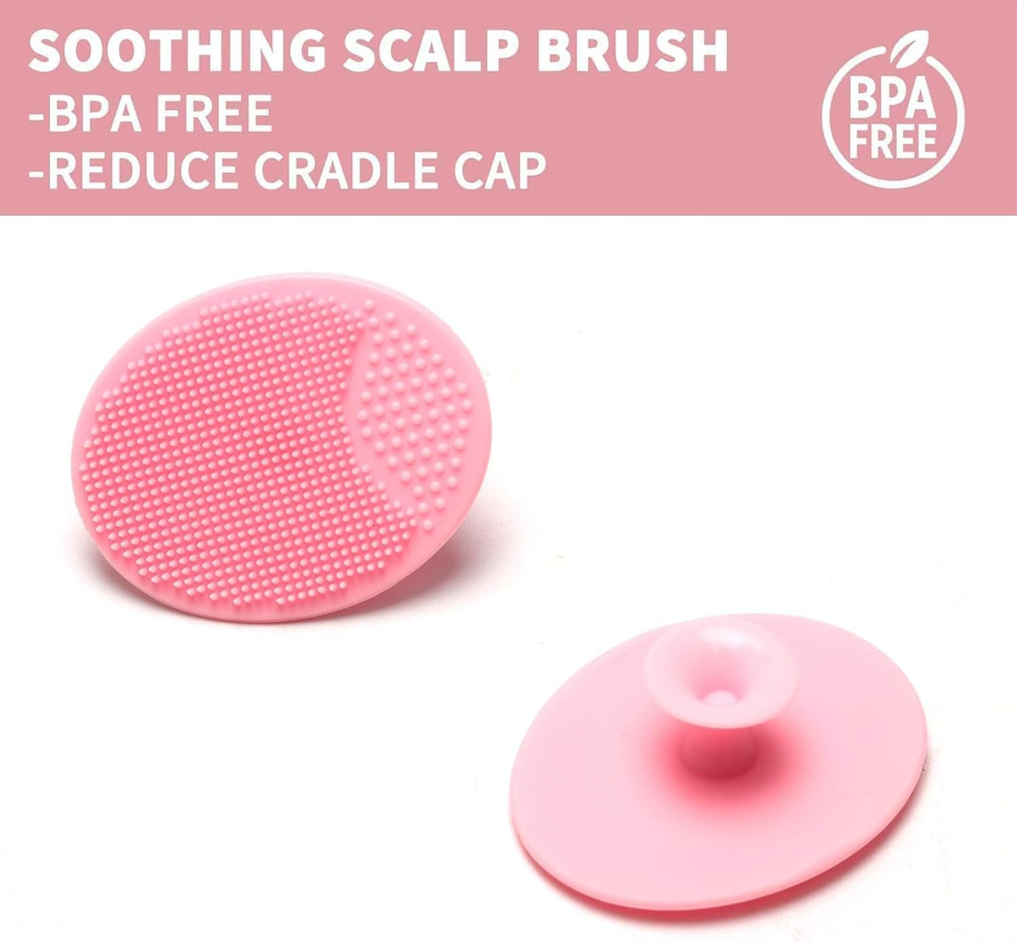 Goat Baby Hair Brush Set, 2pcs Wooden Soft Bristles Brush with Comb and Pink Silicone Bath Brush for Newborns Toddlers Safe Natural Hair Care Kit