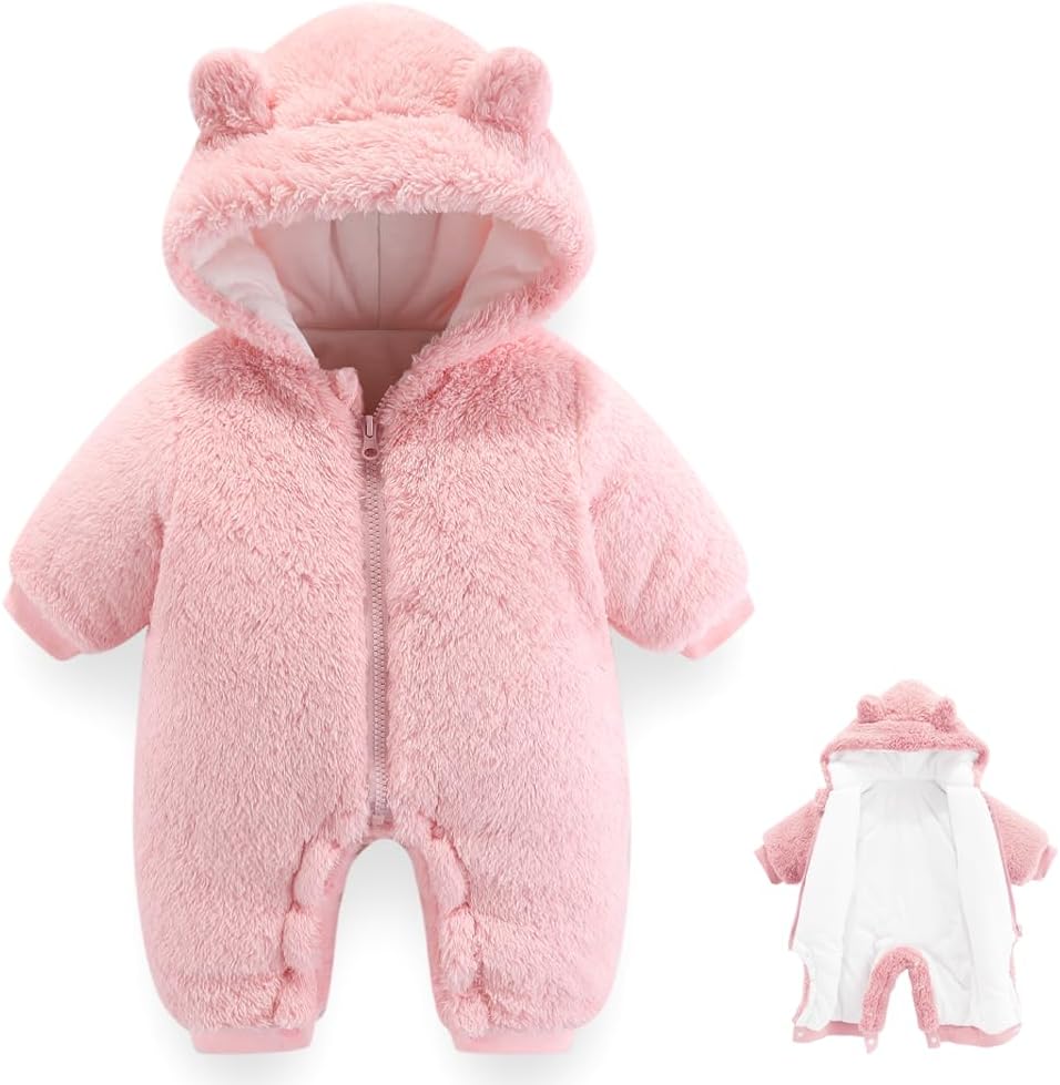 Newborn Baby Bear Outfit Suit Girls Boys Fleece Jumpsuit Romper Hooded Winter Snowsuit Clothes