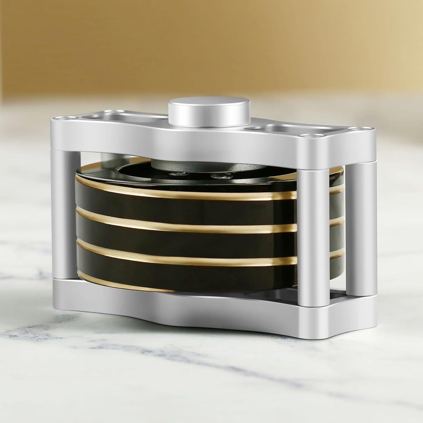 Metal Spinning Top Fidget Toys Perpetual Motion Machine, Silent Spinners Gyro Desk Toys Tech Gadgets for Adults with Anxiety, Kinetic Toy Long Lasting Exceed 30 Mins, Illusion Gloss Black