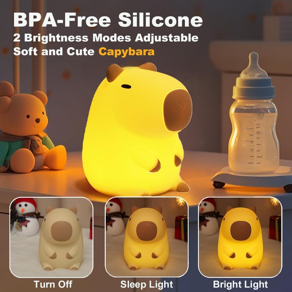 Capybara Night Light for Kids,LED Rechargeable Capybara Lamp,Silicone Baby Night Lights Kawaii Room Decor for Bedroom,Birthday Gifts for Boys Girls, Children's Christmas Gifts