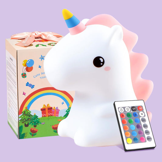 ONEFIRE Unicorn Night Light for Kids,【Cute Gifts&Remote】 16 Colors Cute Night Light,5 Lightness & Last 10H Nightlight for Kids Room,Soft Lamp