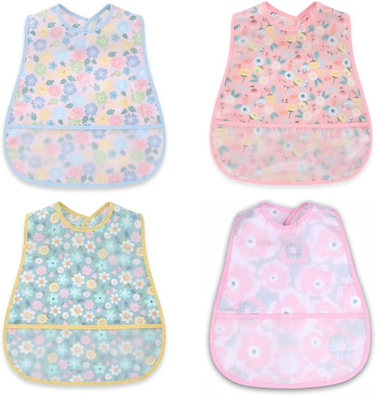 Baby bibs Waterproof Toddler bib - Feeding bib with Pocket for Infant Boy Girl Washable 6-36M