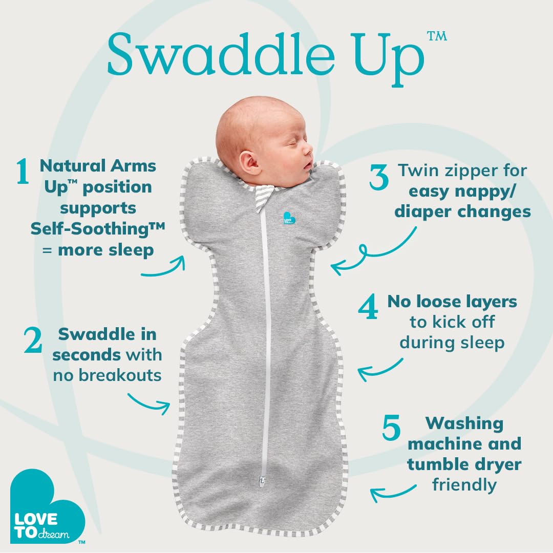 Love to Dream Swaddle UP, Baby Sleep Sack, Self-Soothing Swaddles for Newborns, 8-13 lbs, Snug Fit Helps Calm Startle Reflex, New Born Essentials for Baby, Dusty Blue