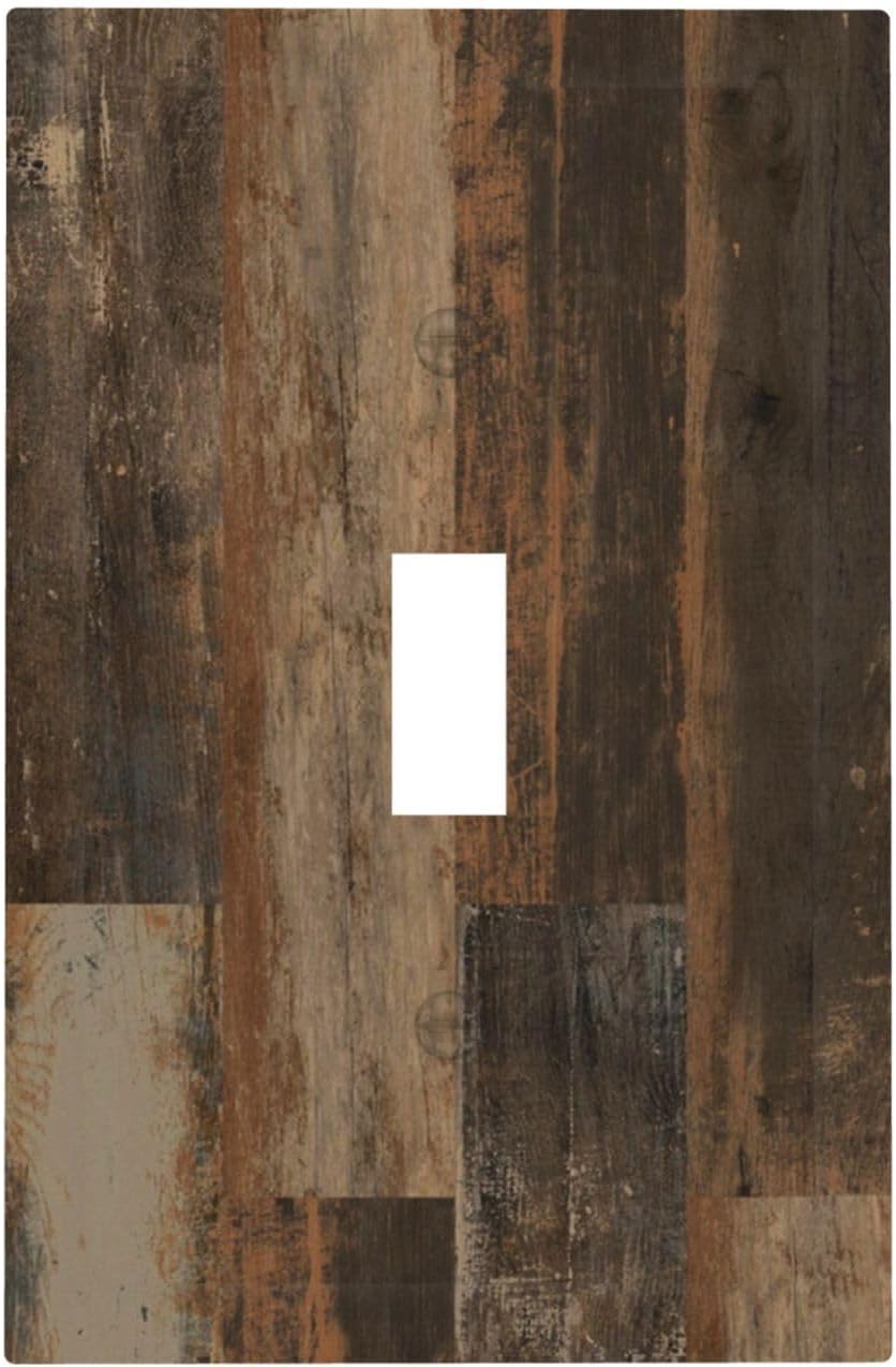 Rustic Brown Wood Grain Dark Oak Decorative Light Switch Cover 1 Gang Single Toggle Device Electrical Faceplate Switchplates Decorator Outlet Wall Plate for Farmhouse Home Decor