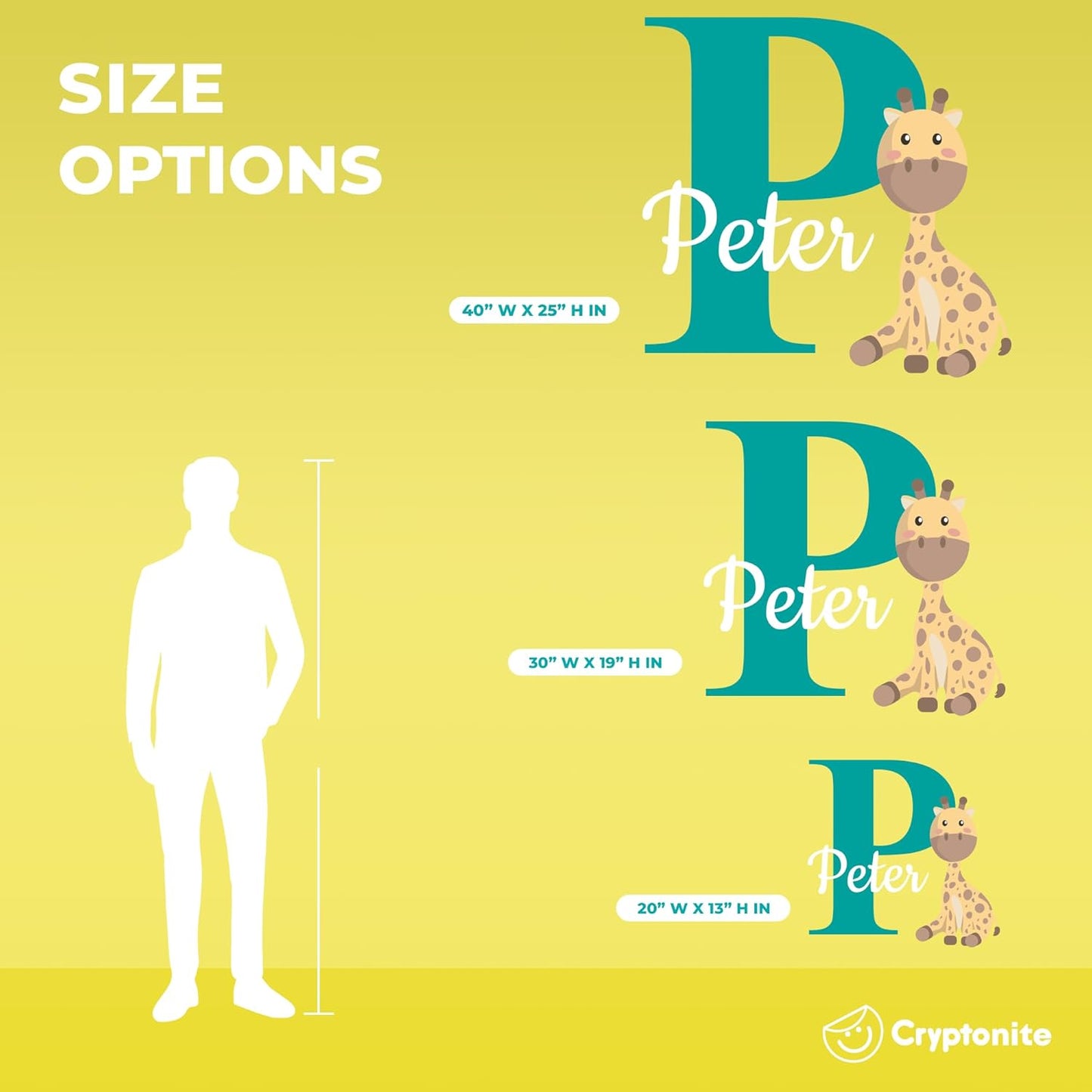 CRYPTONITE Personalized Name Jungle Animals Vinyl Wall Decor I Nursery Wall Decal for Baby Boy & Girl Decoration I Stickers for Kids I Multiple Options for Customization (B. Giraffe)