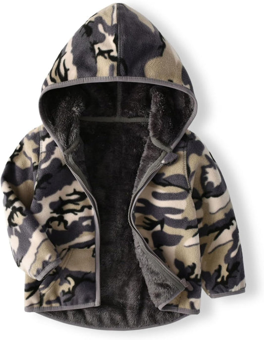 Toddler Printed Polar Fleece hooded Jacket Baby Boys Girls Kids Winter Warm Spring Autumn Outerwear Soft Lightweight