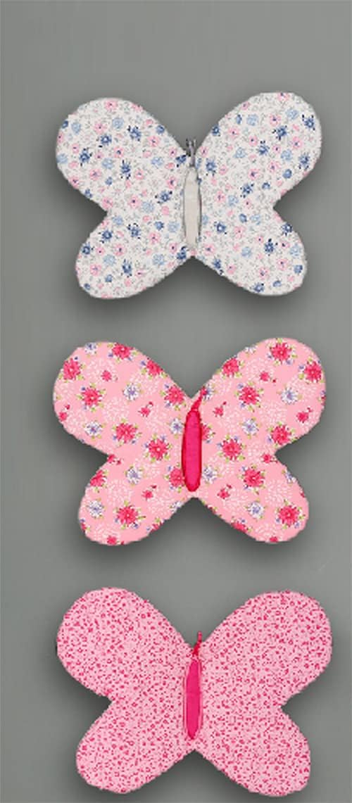 7 PCs Pink Embroidery Butterfly Nursery Crib Bedding Set 100% Cotton Baby Girl 3D Butterfly Themed Cot Bedding Set 1 Quilt, 2 Fitted Sheet, 1 Window Valance, 3 Butterfly Shaped Wall Decor