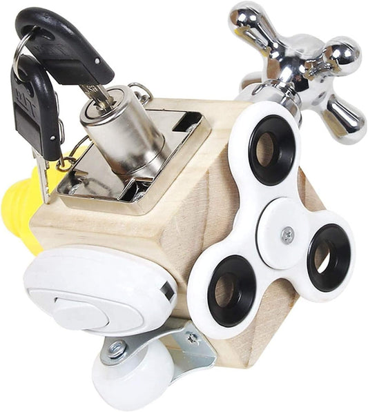 Busy Activity Cube, Fidget Cube Stress Cube, Portable Anti-Stress Toy Activity Board, Montessori Toy for Toddlers, Educational Toy for Children 36 Months +