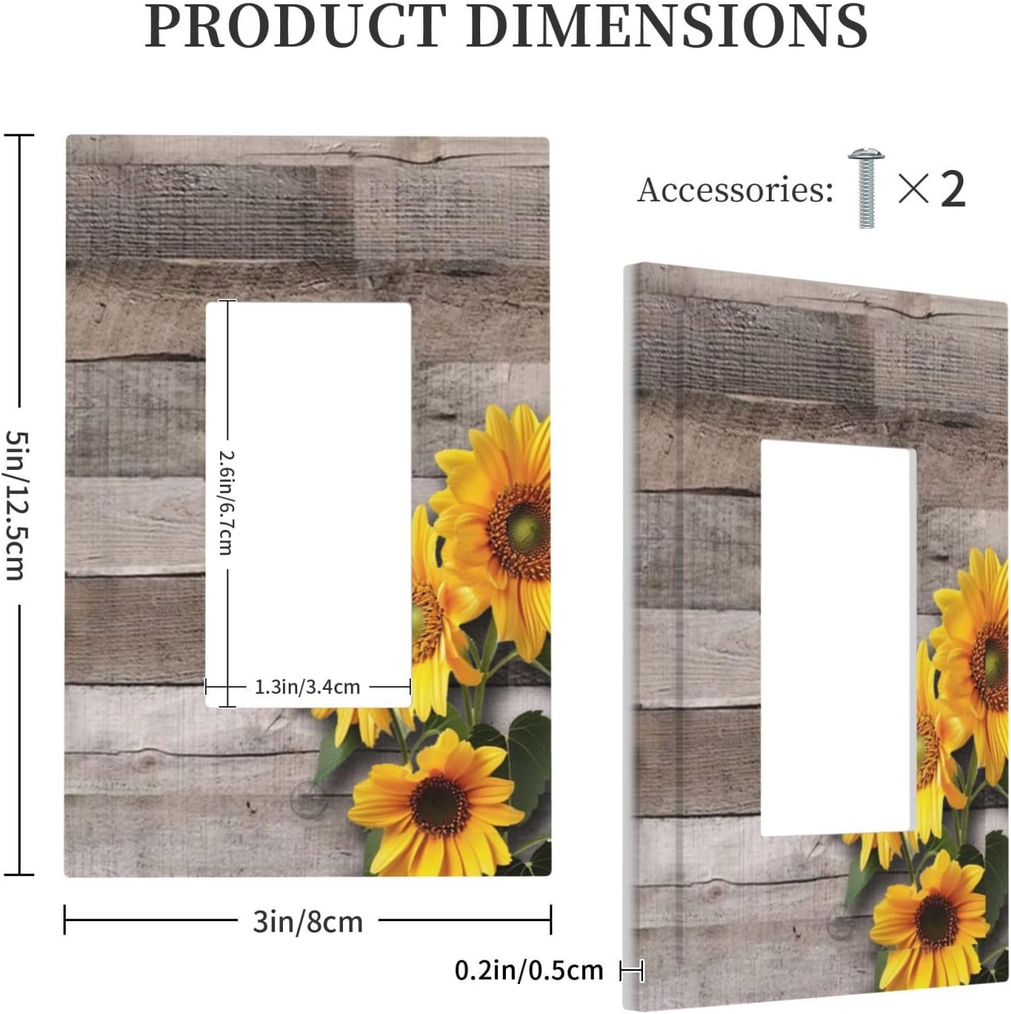 Sunflower Rustic Brown Gray Wood Decorative Outlet Covers 1 Gang Single Rocker Light Switch Cover Plate Wall Plates GFCI Faceplate for Farmhouse Home Decor
