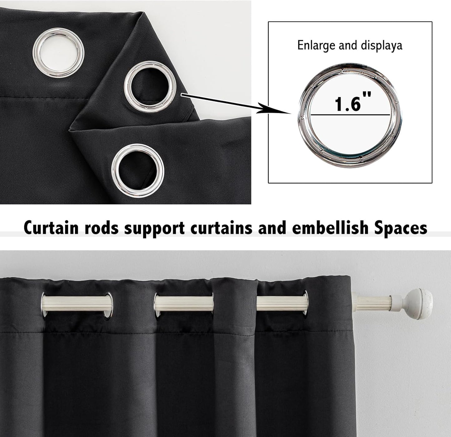 Anytime 100% Blackout Curtain Set, Thermal Insulated & Energy Efficiency Window Draperies for Guest Room, Full Shading Panels for Shift Worker and Light Sleepers（Black, 2 Panels, 52W x 102L）