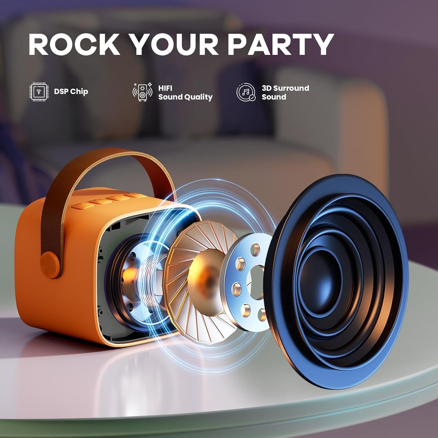 YLL Mini Karaoke Machine for Kids Adults, Portable Bluetooth Speaker with 2 Wireless Microphones, Birthday Gifts Toys for Girls Boys Ages 3, 4, 5, 6, 7, 8, 9,10,11,12+ Years Old Toddler (Orange)