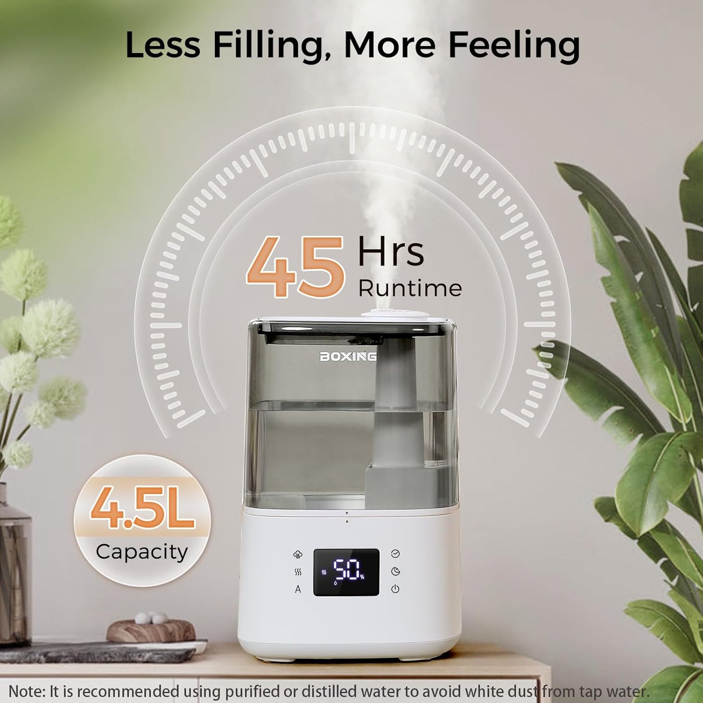BOXING Warm and Cool Mist Humidifiers for Bedroom Large Room Home, Air Humidifier with Remote, Top Fill Ultrasonic Diffuser Humidifier with humidistat,Quiet Sleep Bedside Nightstand,Timer,Filter,4.5L