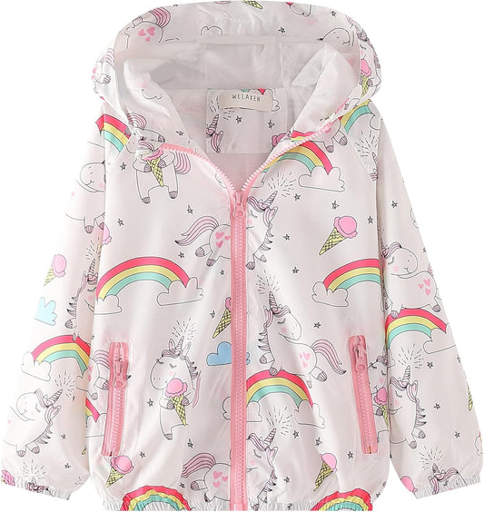 WELAKEN Lightweight Jacket for Girls Kids & Toddler II Girls' Print Water-Resistant Jacket