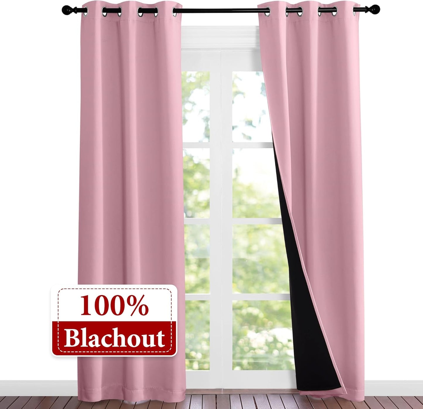 NICETOWN Crystal Pink Full Shade Curtain Panels, 37" Wide x 80" Long, Pair of Thermal Insulated & Energy Efficiency Blackout Curtains for Living Room Windows, Lined Silky Performance Window Dressing