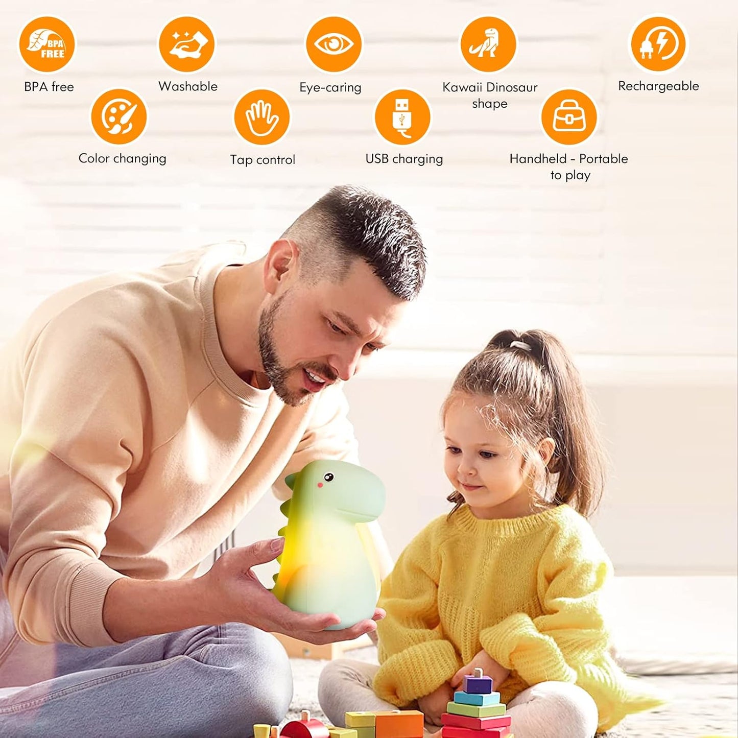 LED Dinosaur Night Light for Kids, Touch Sensor Silicone 7 Colors Room Decor for Boys Girls, Rechargeable Nursery Baby Nightlight Dinosaurs Lamp, Cute Bedside Lamp Funny Gifts