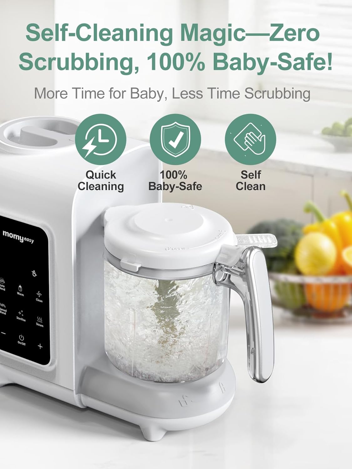 MOMYEASY Baby Food Maker, Baby Food Steamer and Puree Blender, Food Processor Chopper Grinder Steamer in-One, Auto Cooking & Grinding with Touch Control Panel&Self Cleans, BPA-Free