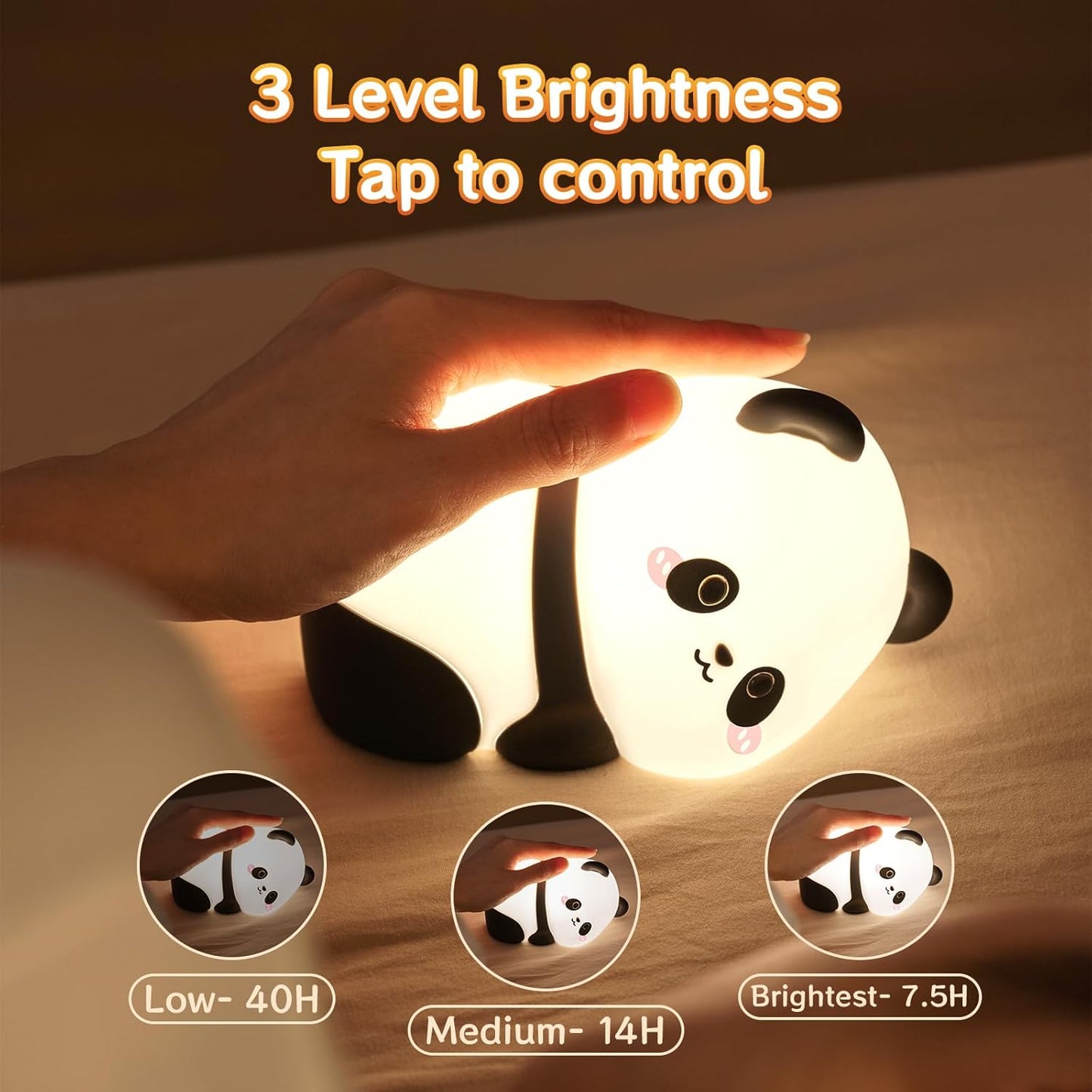 Lying Panda Night Light, Cute Baby Light 3 Level Dimmable, Nursery Nightlight for Snoothing, Sleeping Companion, Auto-Off 30Min Timer, Rechargeable Battry Cordless,