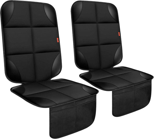 Car Seat Protector 2 Pack Car Seat Cushion Mat Thickest Padding,Waterproof 600D Fabric Car Seat Covers for Non-Slip Backing Mesh Pockets for Baby and Pet (Black, 2 Pack)