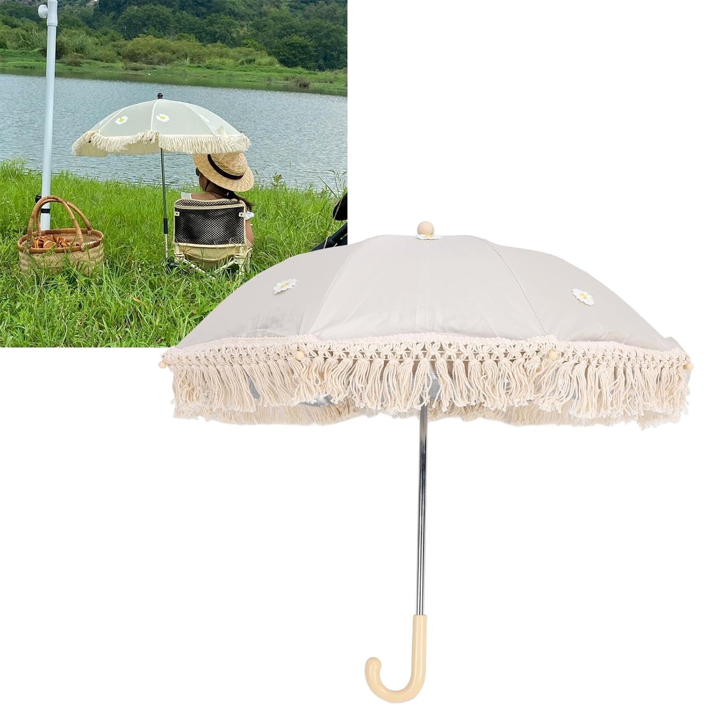 Baby Outdoor Parasols, Baby Stroller Parasol Umbrella with Adjustable Clamp, Toddler Parasol for Trolley Wheelchair Beach Chair, Outdoor Activities (Beige with