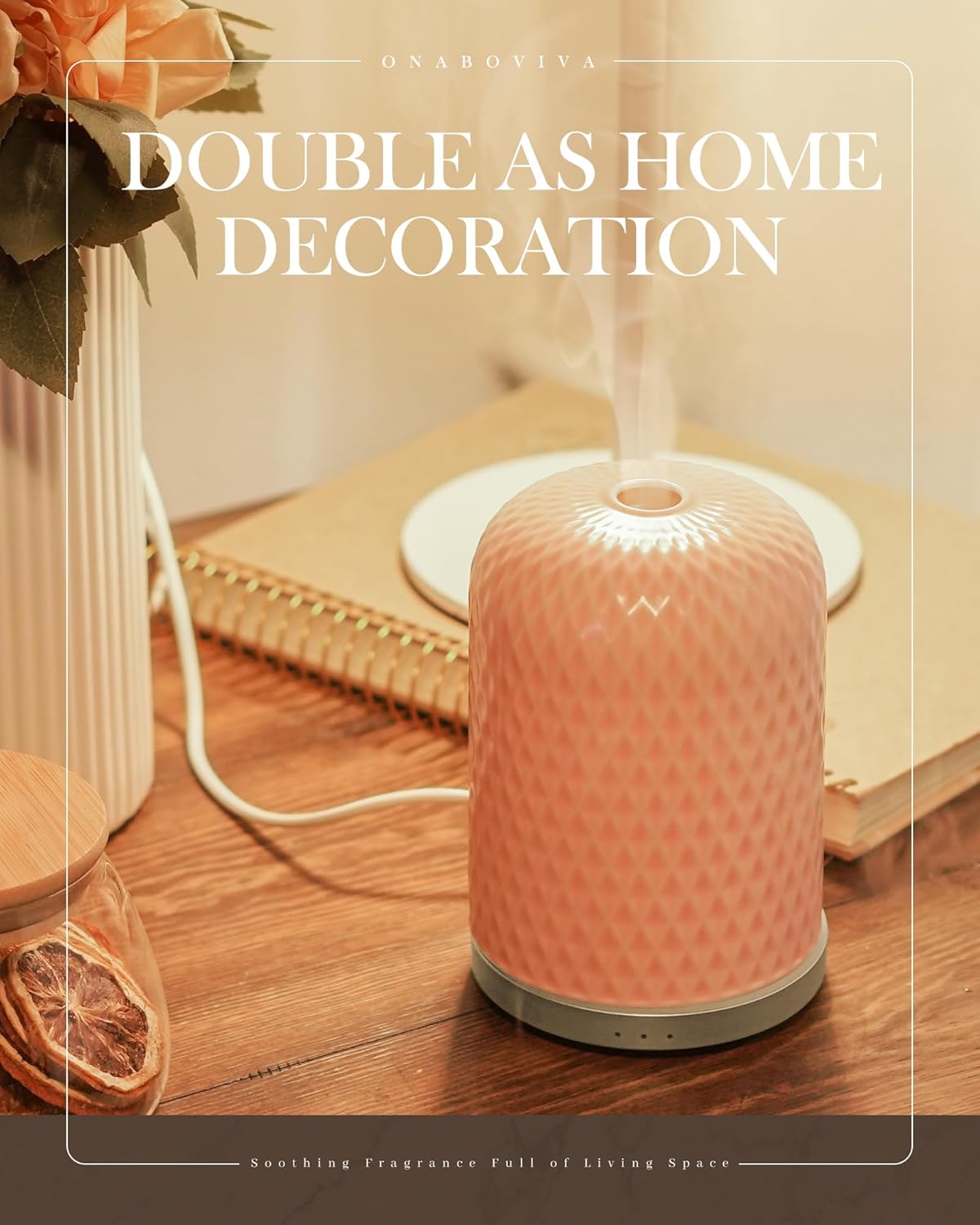 Essential Oil Diffusers,Diffusers for Essential Oils Large Room,110ML Ceramic Diffuser with USB Cable, Warm Ambient Light, Aromatherapy Diffuser Home Decor, Gift Choice, Pink