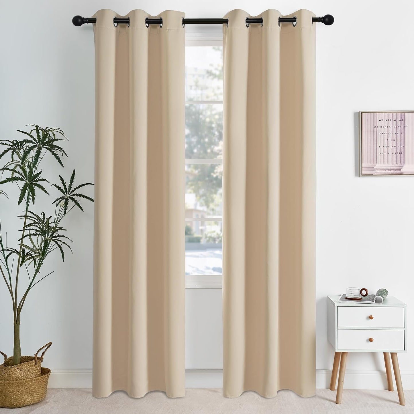 NICETOWN Beige Light Blocking Curtains 84 Inches Long 2 Panels for Living Room, Bedroom, Office Thermal Insulated Blackout Drapes Solid Grommet Noise Reducing Window Curtains, W40