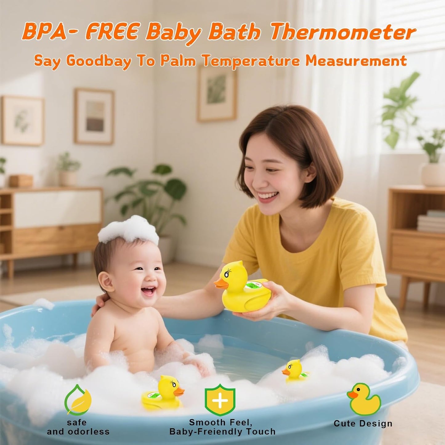 Baby Bath Thermometer with Timer and 3 Color Backlit, Digital Water Temperature Thermometer with and Temperature Warning, Safety Bath Tube Thermometers Floating Toy for Infant, Toddler