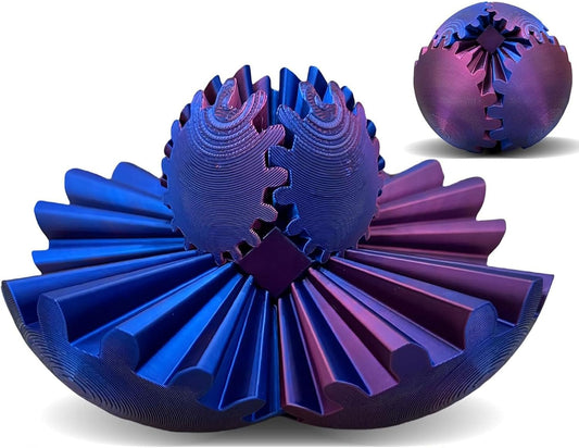 Gear Ball, Gear Sphere 3D Printed Gear Ball Fidget Toy Spin Ball, GearSphere Desk Toy, Stress Ball, Fidget Ball, Gear Toy for Stress and Anxiety Relaxing (Laser Red Blue)