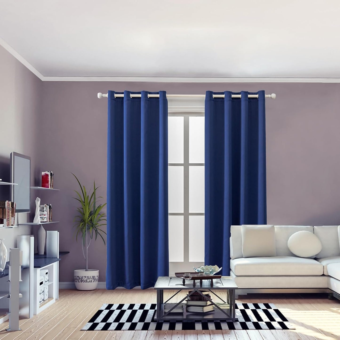 Anytime 100% Blackout Curtain Set, Thermal Insulated & Energy Efficiency Window Draperies for Guest Room, Full Shading Panels for Shift Worker and Light Sleepers（Navy Blue, 2 Panels, 52W x 72L）