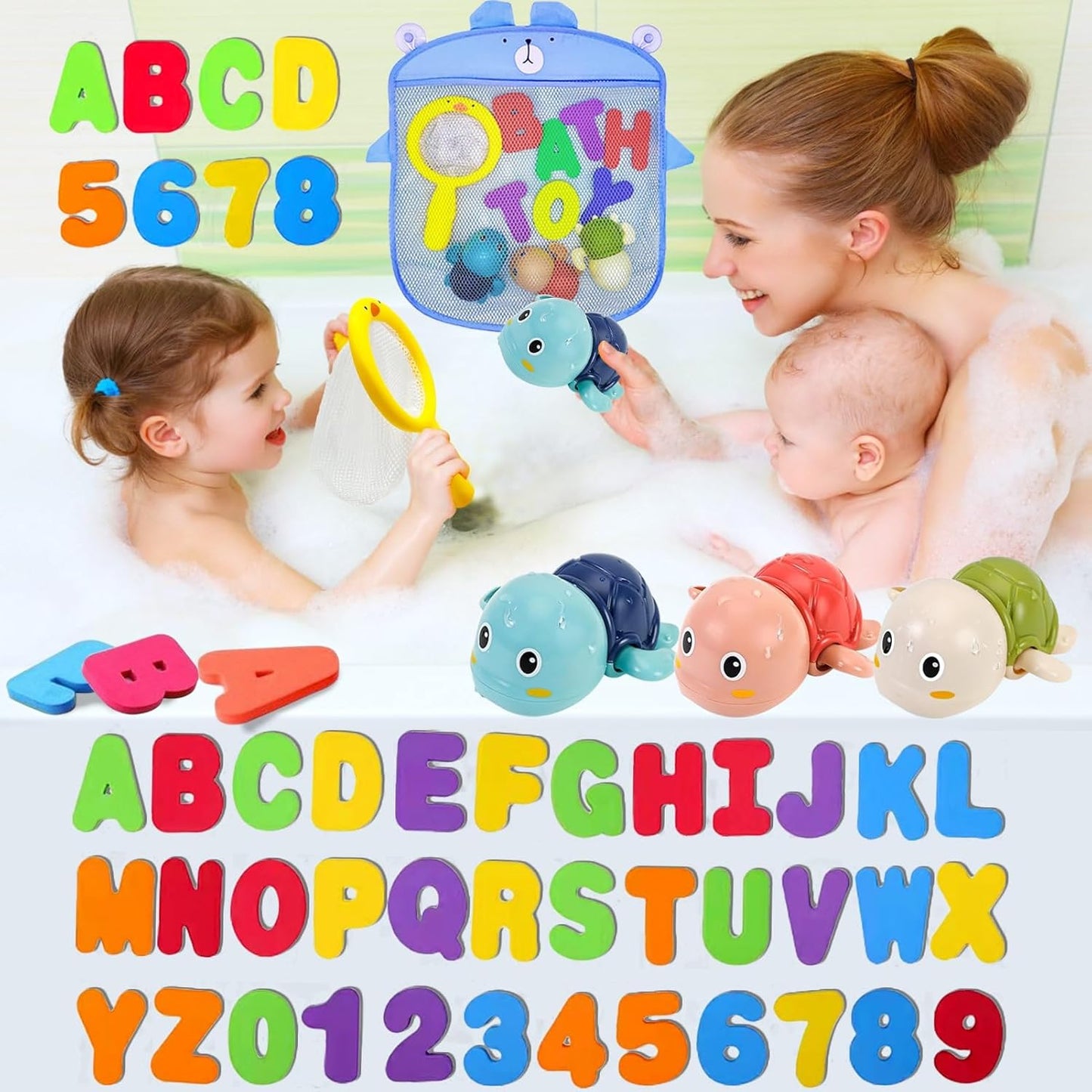 Bath Toys Kids Age 1-3 - Foam Bath Letters And Numbers Abc Alphabet Learning Toys Bathtub Toys Toddlers 2-4 Water Pool Shower Tub Toy Babies Infant 6-9-12-18-24 Months Gifts For 1-6 Year Old Boy Girl