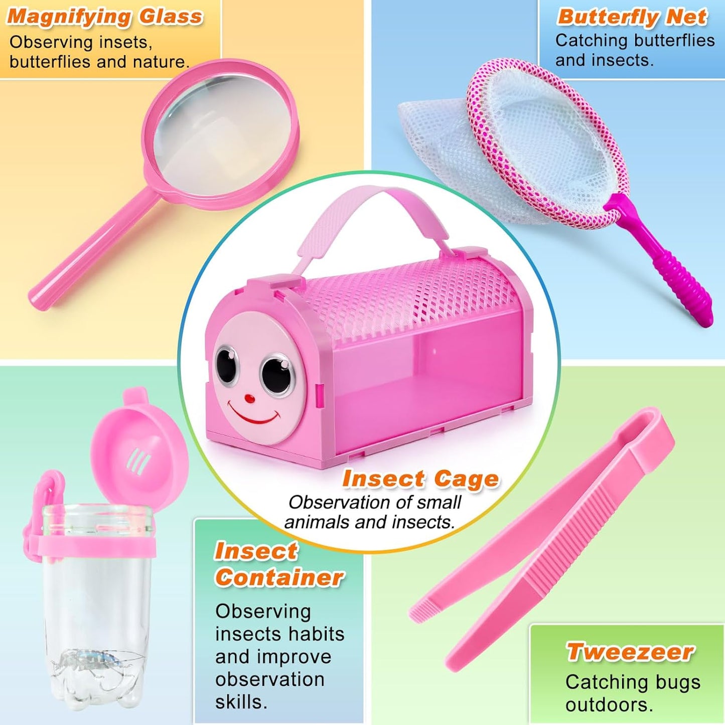 Bug Catcher Kit & Outdoor Explorer Kit for Kids, 10 Pcs Bug Catching Kit with Toy Cage, Backpack, Flashlight, Manifying Glass, Toy Net, Outdoor Exploration Toys Gift for Boys Girls 3-12