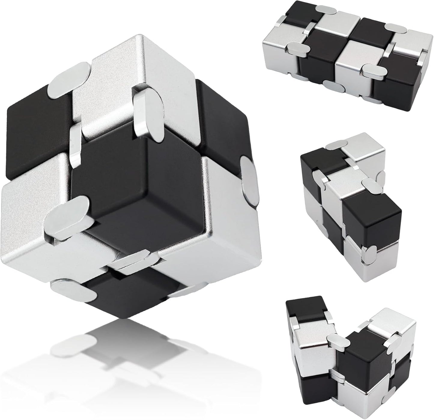 Infinity Cubes with Case, Fidget Infinity Cubes Metal for Kids Boys Girls, Silent Fidget Toys for Office for Adults Anxiety, Fidget Toys for Teens (Black Silver)