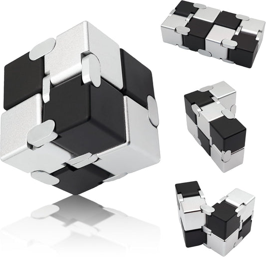 Infinity Cubes with Case, Fidget Infinity Cubes Metal for Kids Boys Girls, Silent Fidget Toys for Office for Adults Anxiety, Fidget Toys for Teens (Black Silver)