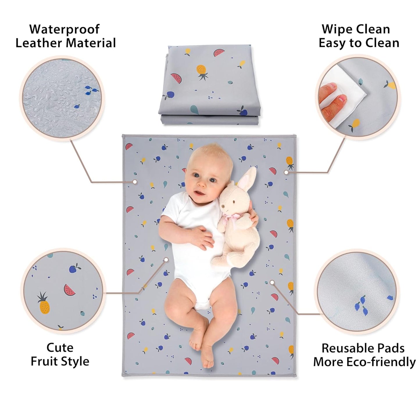 Vegan Leather Baby Changing Mat - Wipeable Portable Changing Pad, Foldable Travel Changing Mat for Baby, Newborns Toddlers Shower Gifts (Fruit,20"*28")