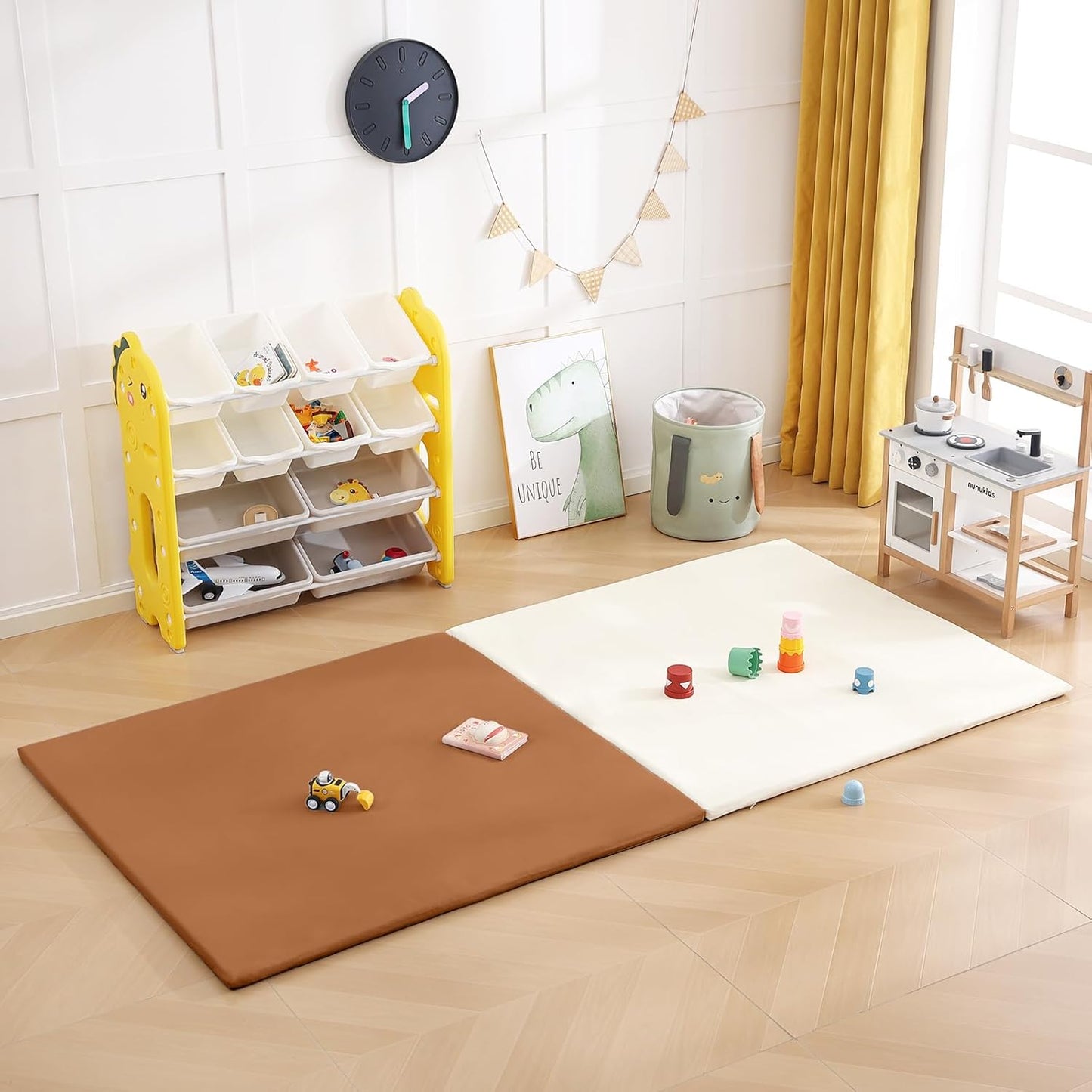 Baby Play Mat 48"x48" – Thick, Non-Slip Foam Mat for Babies and Toddlers. Foldable, Scrubbable, Odorless, and Soft, Ideal for Playpens, Crawling, and Indoor Playtime-Brown