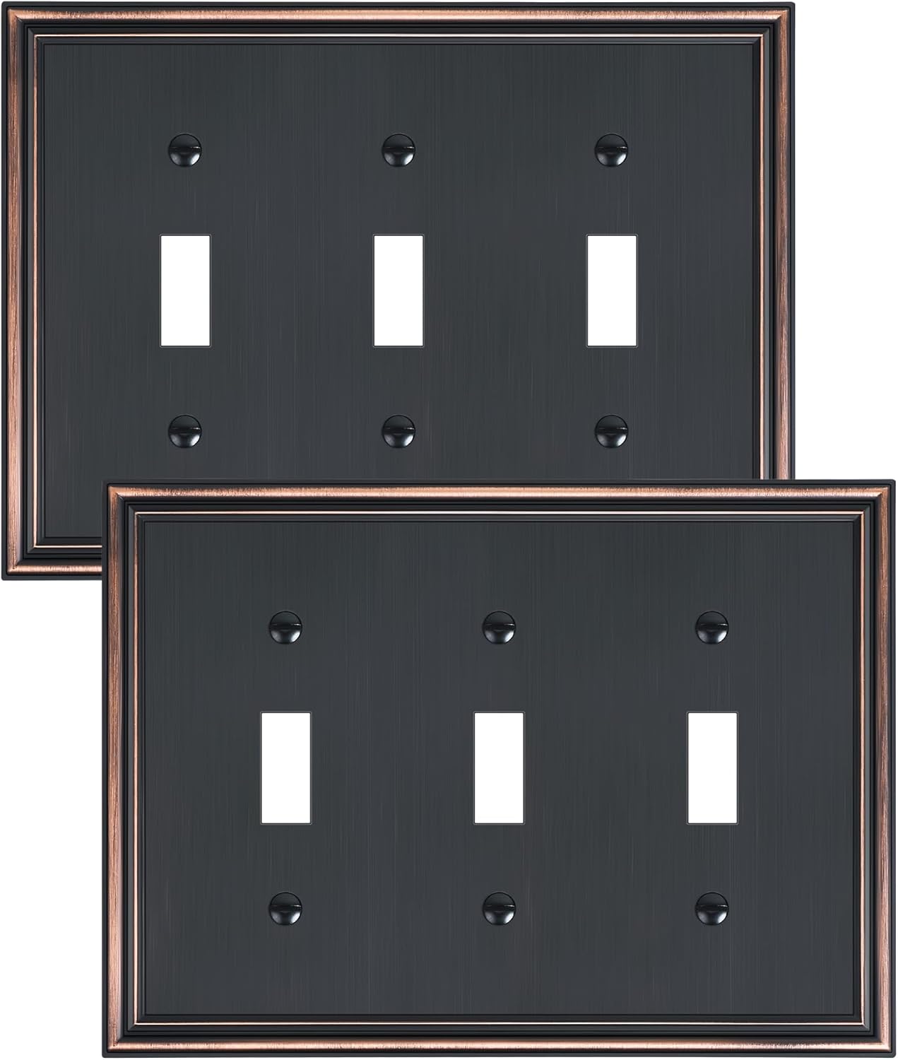 2-Pack Triple Toggle Light Switch Cover Plate, Durable Solid Zinc Alloy Decorative Switch Plate Covers, Aged Bronze 3 Gang Wall Plate, Corrosion Resistant