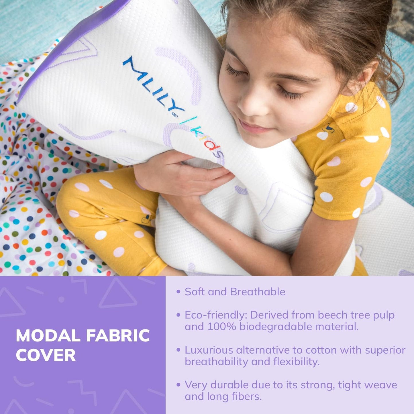 MLILY Kids Pillow for Sleeping, Adjustable Kids Memory Foam Pillow for Bed Set, Breathable and Soft Pillows for Kids Boy Girl, CertiPUR-US Certified, 12x20 Inch, Purple
