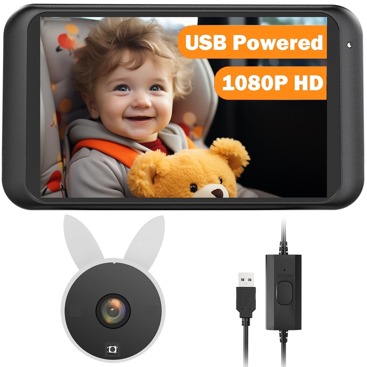 USB Car Camera for Baby : 4.5" Baby Car Camera with 1080P Crystal Clear Mirror View, Easy Installation Carseat Rear Facing Moitor for Kids, HD IR Night Vision Backseat Monitor